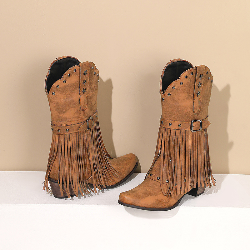Tasmota - Mulheres vintage étnico ocidental botas de